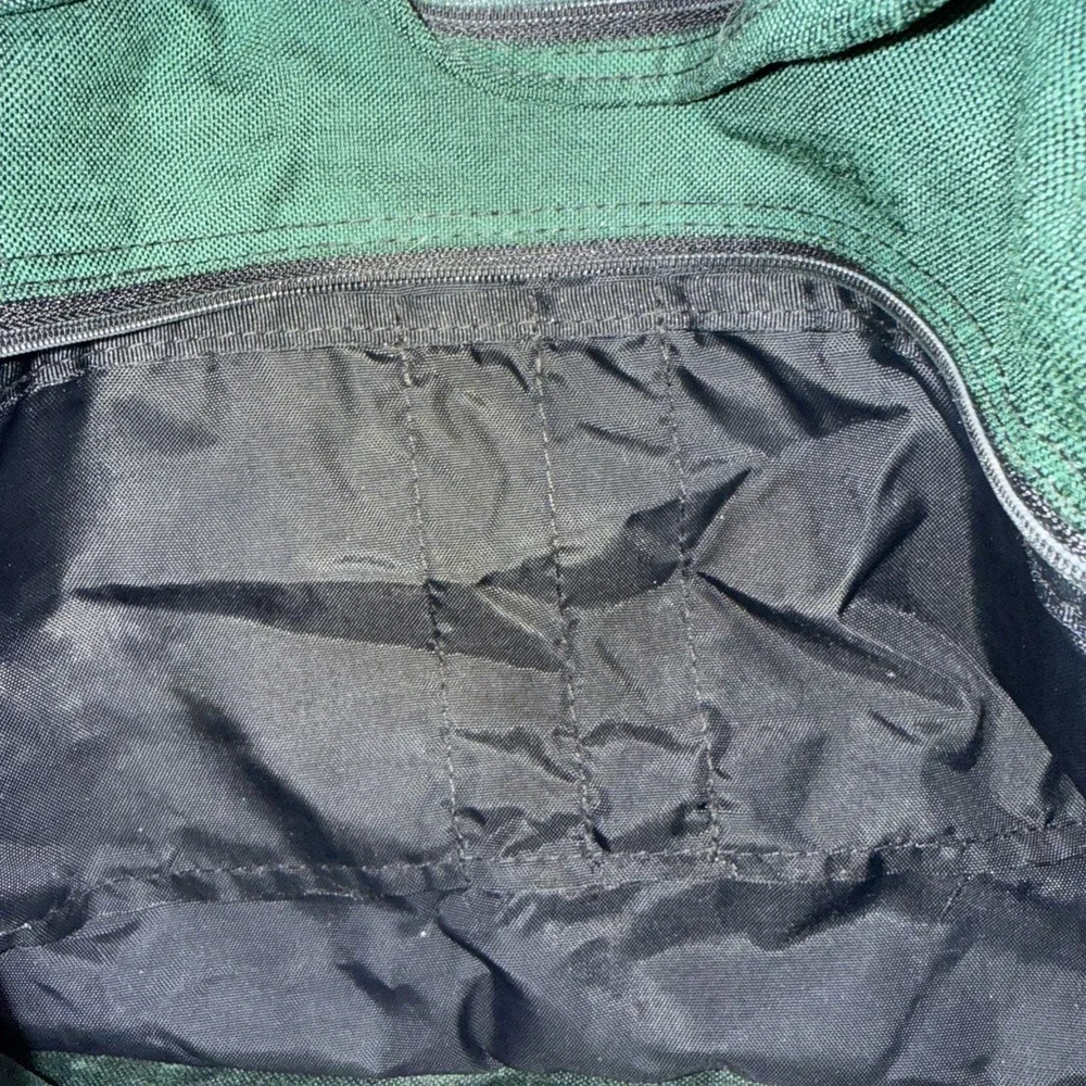 Vintage Jansport USA Green Floral Tapestry Suede Leather Book Messenger Bag